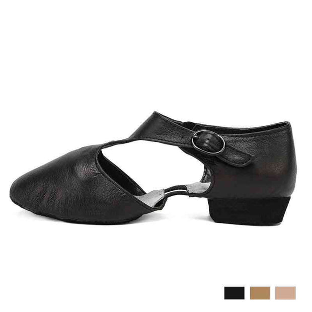 Black soft sole ballet shoes with buckle strap