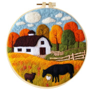 Farm scene wool felt painting with barn and animals