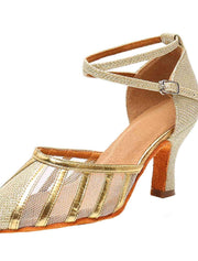 Gold medium heel dance shoe with soft sole