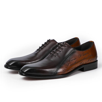 Oxford Genuine Leather Color Block Square Toe Shoes