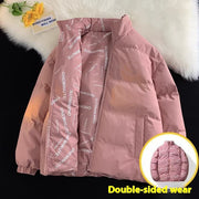 Pink cotton padded puffer jacket, double-sided wear