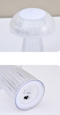 Close-up of mushroom lamp with built-in battery port