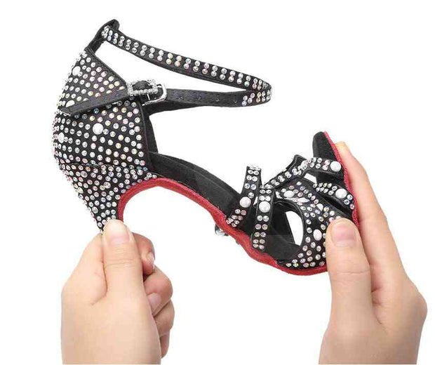 Flexible black rhinestone Latin dance shoe