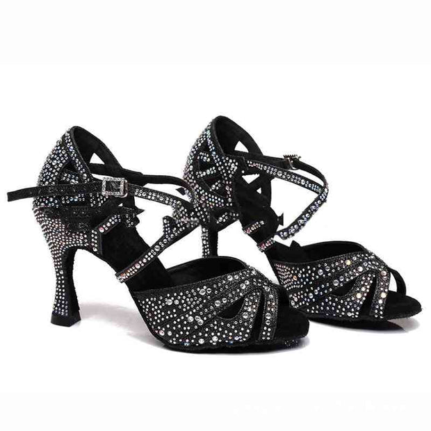 Black sparkling Latin dance shoes with rhinestones