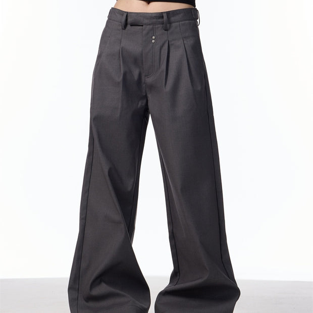 Wide Leg Double Pleated Suit Pants