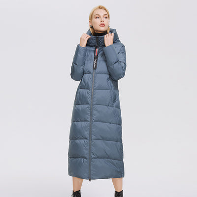 Long windproof puffer jacket in blue