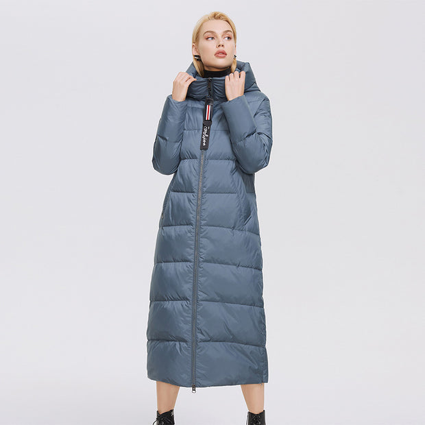 Long windproof puffer jacket in blue