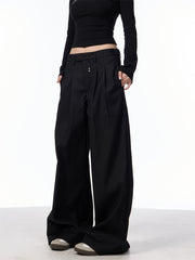 Wide Leg Double Pleated Suit Pants