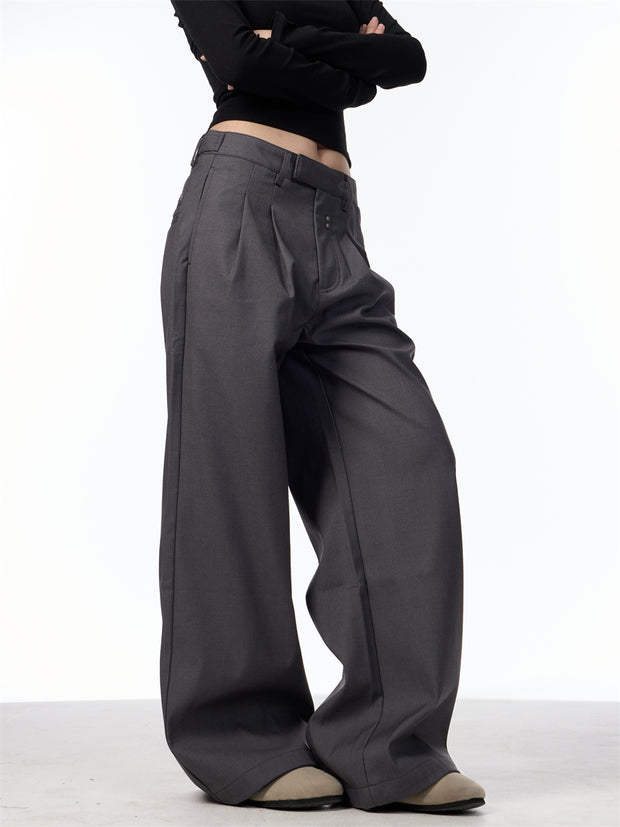 Wide Leg Double Pleated Suit Pants