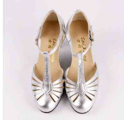 Silver leather vintage hollow swing dance shoes