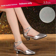 Silver dance shoes for indoor use with suede bottom