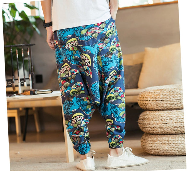 Plus Size Chinese Style Printed Casual Pants Men