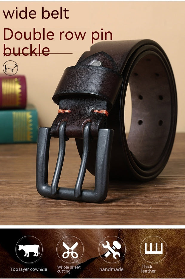 Genuine Leather Double Pin Buckle Belt