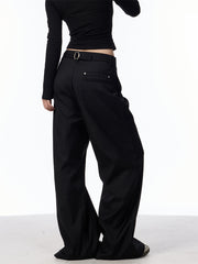 Wide Leg Double Pleated Suit Pants