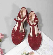 Red leather vintage hollow swing dance shoes