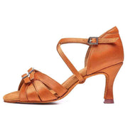 Brown Latin dance shoe with cross straps