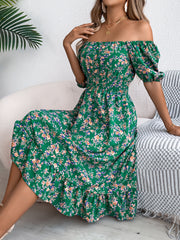 Floral Print Square Collar Dress Summer Fashion