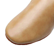 Detail of the toe area on beige dance shoe