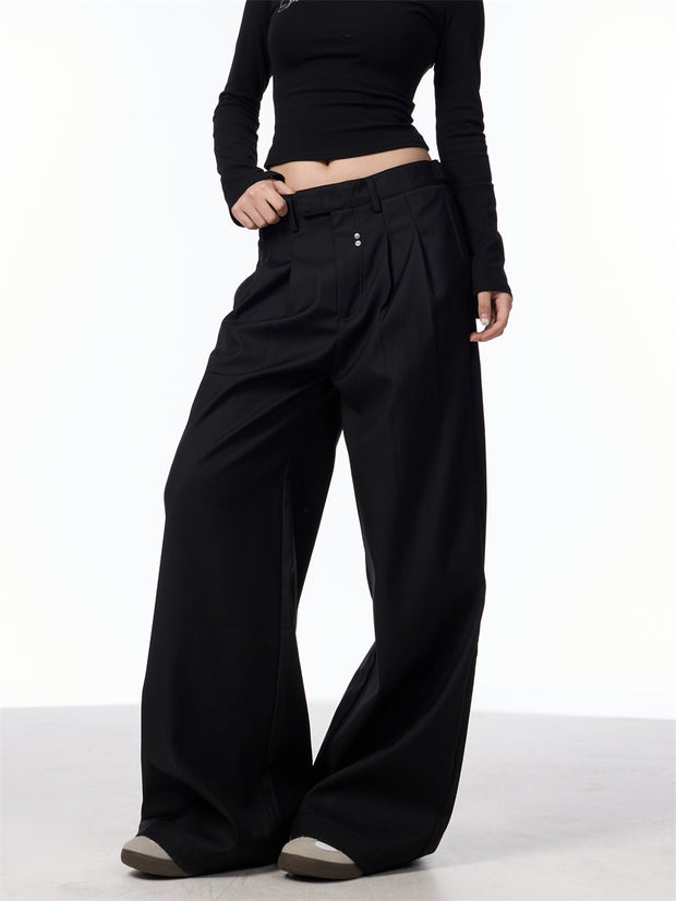 Wide Leg Double Pleated Suit Pants