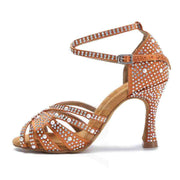 Brown rhinestone Latin dance shoes side view