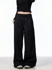 Wide Leg Double Pleated Suit Pants