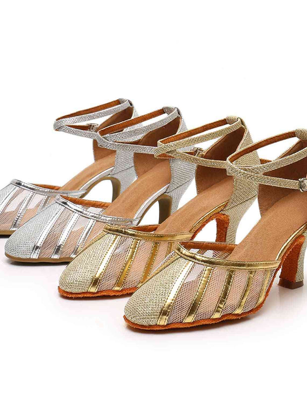 Three pairs of soft sole dance shoes in silver and gold