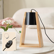 Wood melting candle night light with a black lamp shade, dimmable control, and minimalist Japanese-style design for home decor.