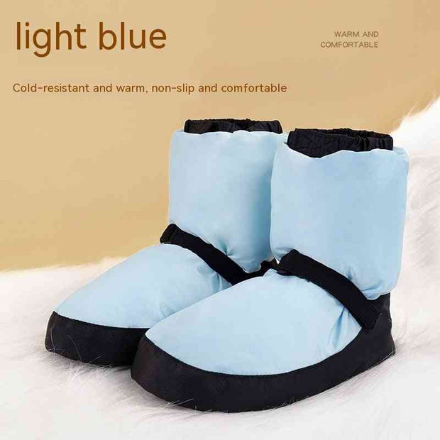 Light blue warm ballet dance shoes, non-slip and cozy