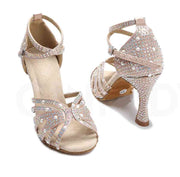 Pair of beige rhinestone Latin dance shoes