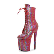 Colorful snake print high heels boots for dancers