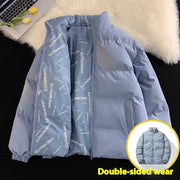 Blue cotton padded puffer jacket, double-sided wear