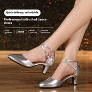 Professional soft-soled silver dance shoes