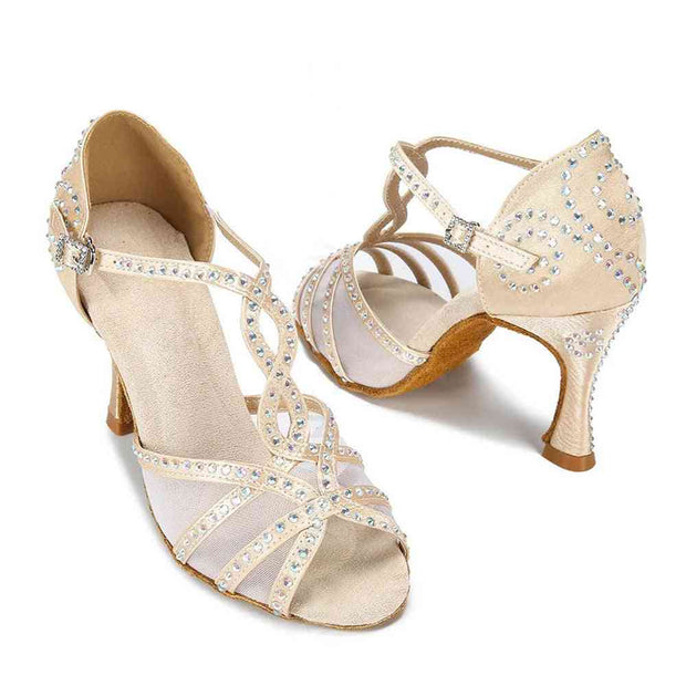 Professional Latin dance shoes with rhinestones