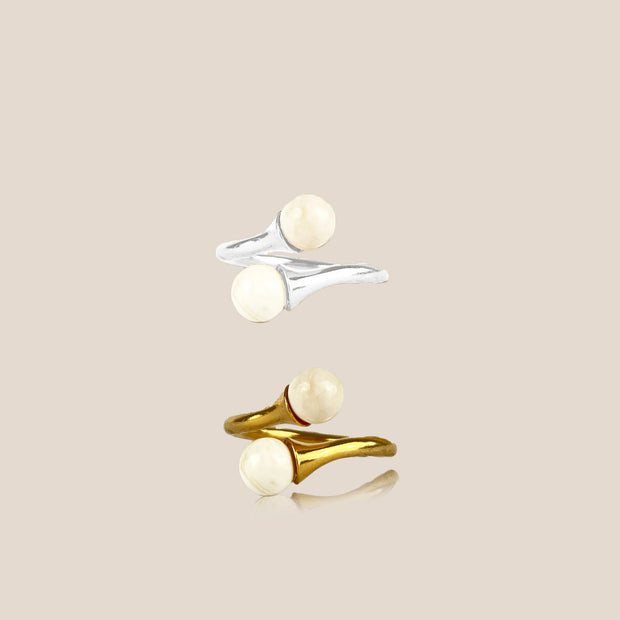 Amber Ring Swans, White Amber, Silver or Gold Plated Silver, One Size - Jo-Bolt-Store