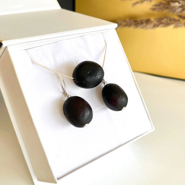Black Amber Jewelry Set Black Beans - Jo-Bolt-Store