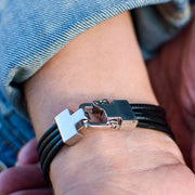 Black Leather Bracelet With Four Large Pressed Amber Pieces Quartet - Jo-Bolt-Store