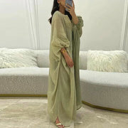 Ethnic Vintage Solid Tassel Cotton Linen Dress Women 2023 Spring O Neck Loose Long Maxi Dress Summer Lantern Sleeve Boho Dresses - Jo-Bolt-Store