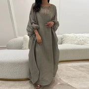 Ethnic Vintage Solid Tassel Cotton Linen Dress Women 2023 Spring O Neck Loose Long Maxi Dress Summer Lantern Sleeve Boho Dresses - Jo-Bolt-Store