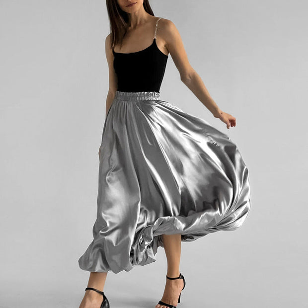 Fashion Silver Bud Skirt European And American Design High Waist A- Line Skirt - Jo-Bolt-Store
