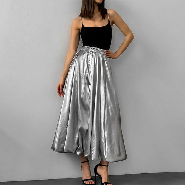 Fashion Silver Bud Skirt European And American Design High Waist A- Line Skirt - Jo-Bolt-Store