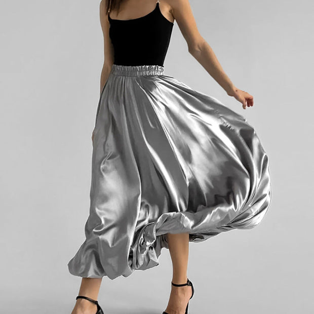 Fashion Silver Bud Skirt European And American Design High Waist A- Line Skirt - Jo-Bolt-Store