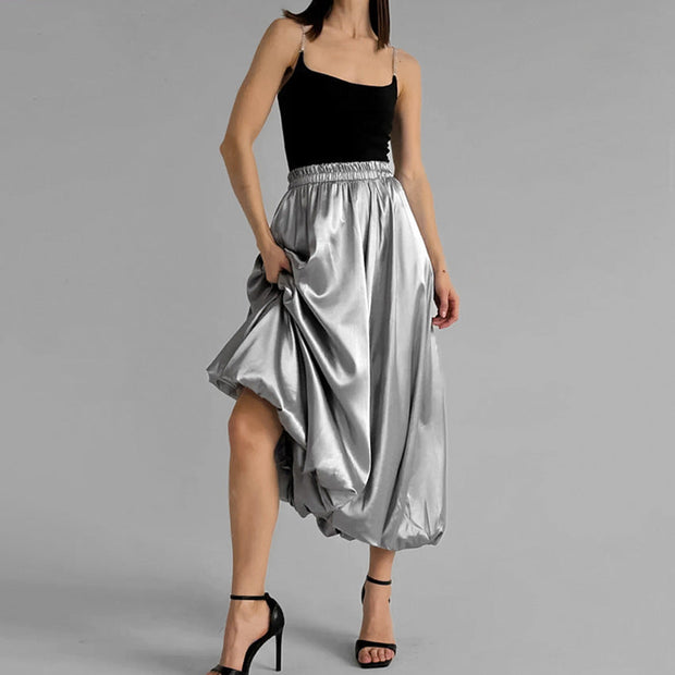 Fashion Silver Bud Skirt European And American Design High Waist A- Line Skirt - Jo-Bolt-Store