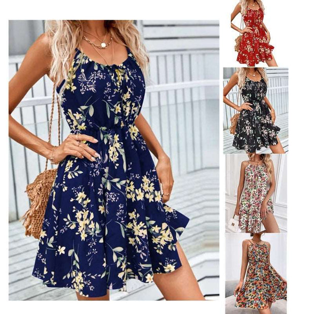Floral Print Suspender Dress With Elastic Waist Design Fashion Summer Short Dresses Womens Clothing - Jo-Bolt-Store