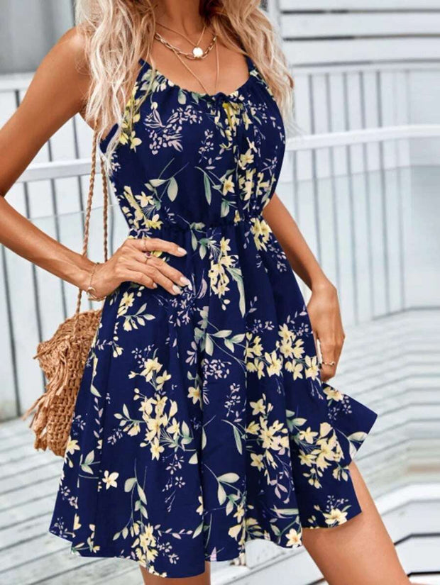 Floral Print Suspender Dress With Elastic Waist Design Fashion Summer Short Dresses Womens Clothing - Jo-Bolt-Store