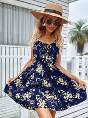 Floral Print Suspender Dress With Elastic Waist Design Fashion Summer Short Dresses Womens Clothing - Jo-Bolt-Store