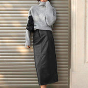 French Commuter Black PU Leather Skirt High-grade Split Straight Skirt - Jo-Bolt-Store
