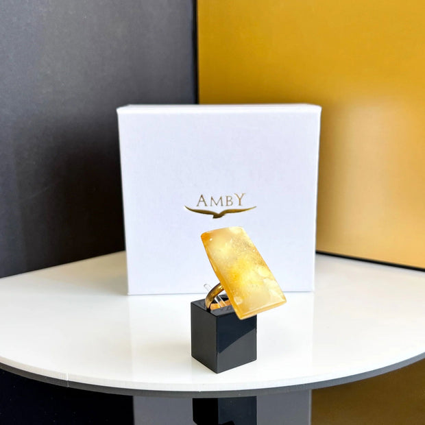 Gold Plated 925 Silver Ring With Amber Warmth - Jo-Bolt-Store