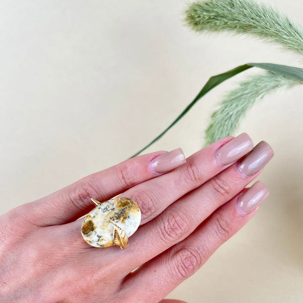 Gold Plated Silver Ring With Amber Mirage - Jo-Bolt-Store