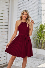 Halter Strapless Dresses For Women Solid Pleated Skirt Summer Beach Sundress - Jo-Bolt-Store