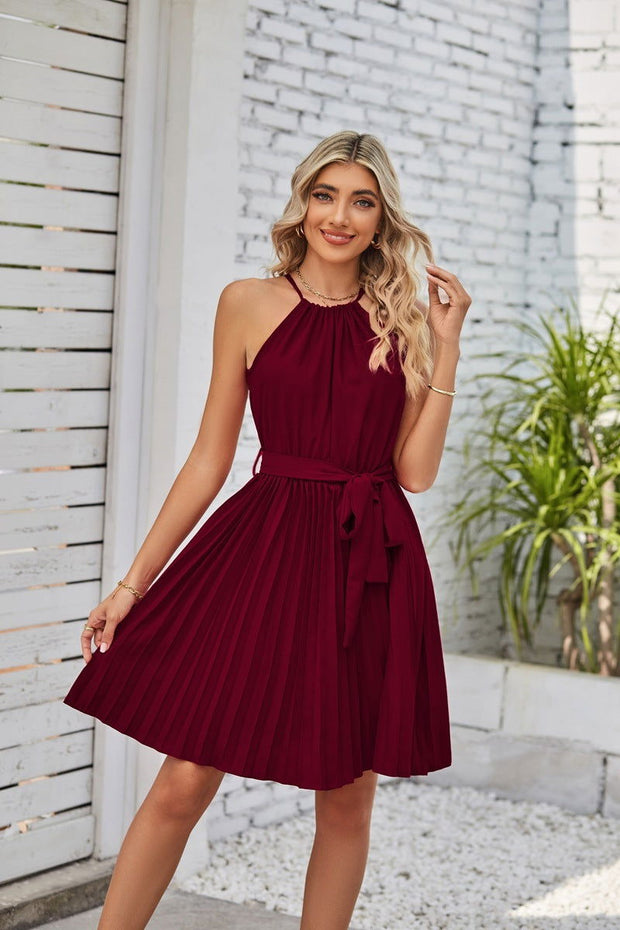 Halter Strapless Dresses For Women Solid Pleated Skirt Summer Beach Sundress - Jo-Bolt-Store